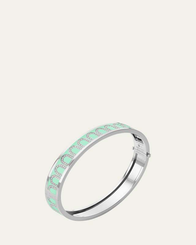 L'Arc de DAVIDOR Bangle MM in 18K White Gold with Palm Beach Lacquered Ceramic and Arcade Diamonds